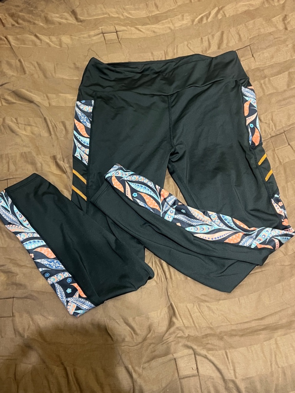 Women’s Black Leggings with Blue & Orange Tribal Print